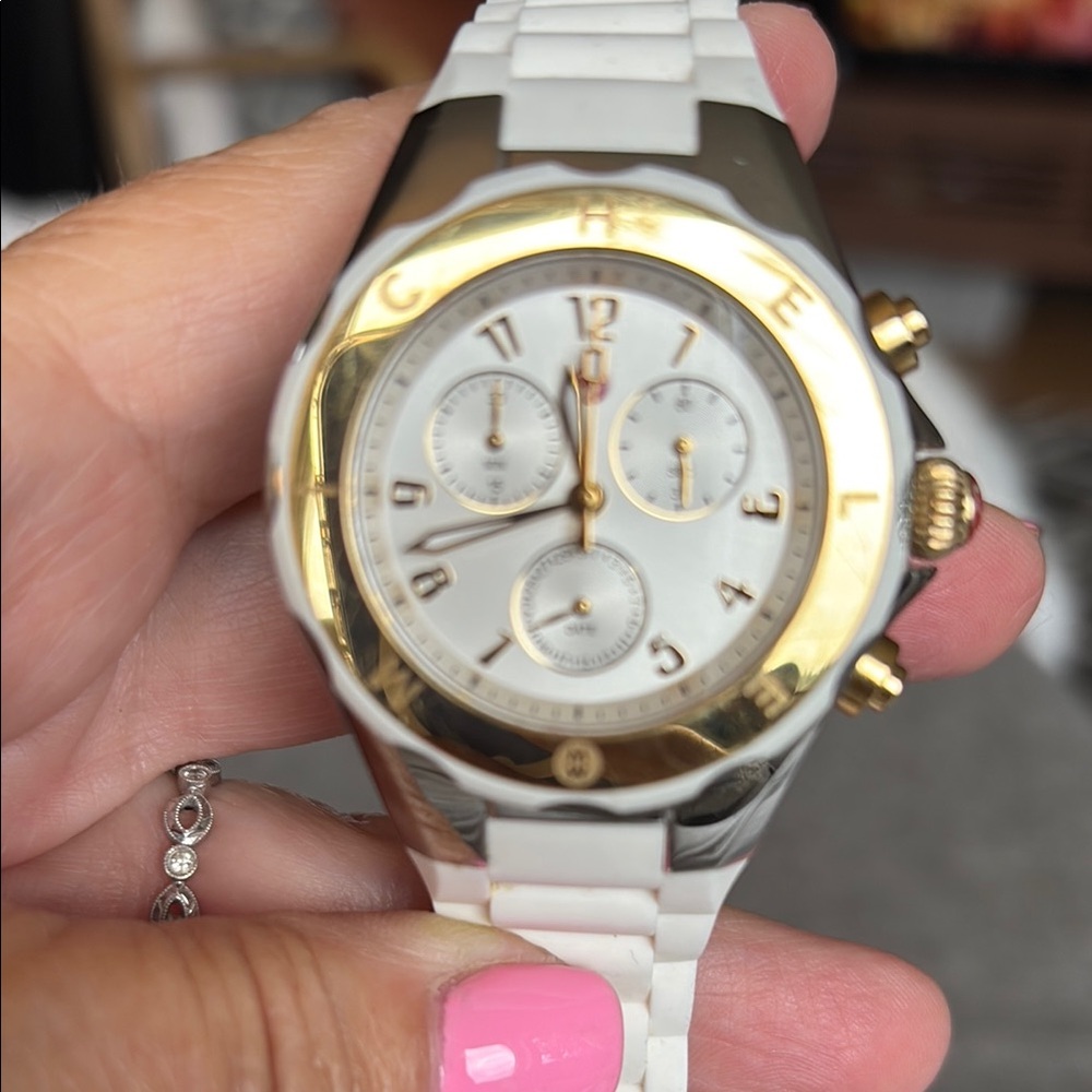 Gold and White Watch